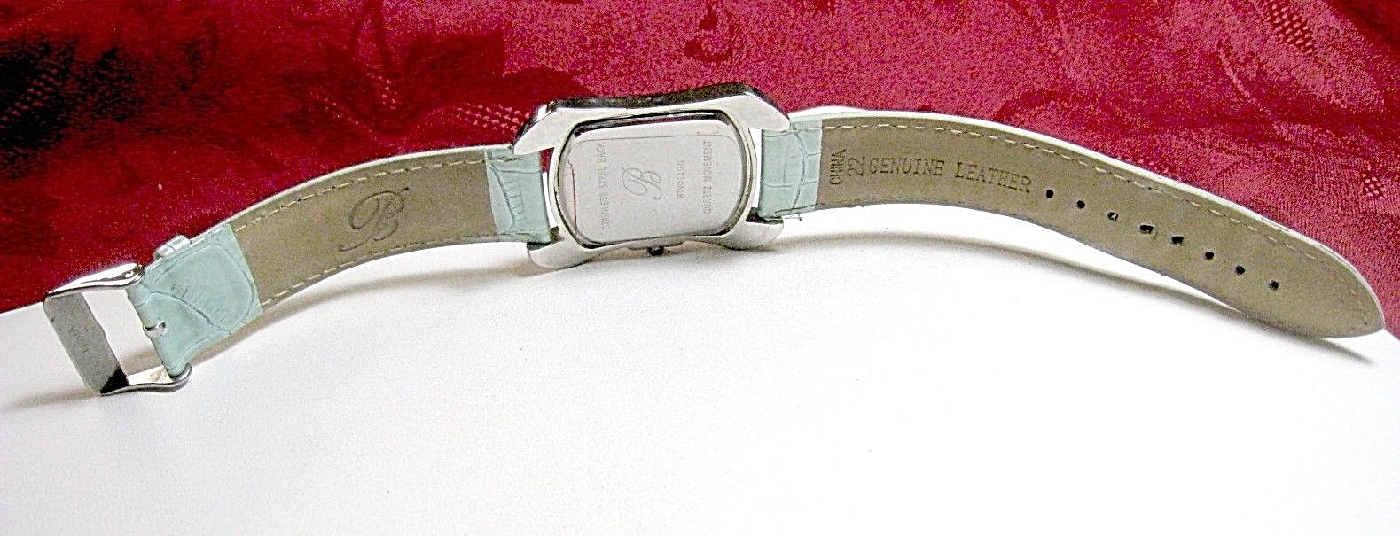 BURGI WATCH BTV011GN CRYSTALS LIGHT GREEN LEATHER STRAP LADY’S WATCH NEW BATTERY