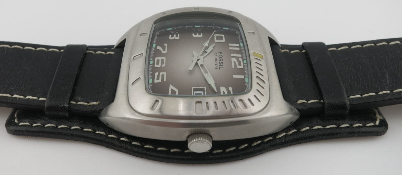 Fossil Steel and Black Leather Analog Quartz Watch – PR-5241 – New Battery