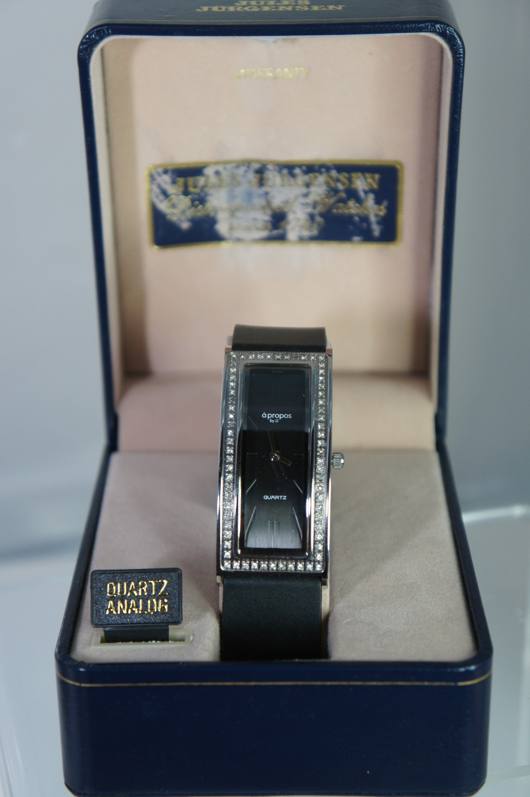 Jules Jurgensen A011B SilverTone Black Dial Crystal Bezel Strap Buckle Watch NIB