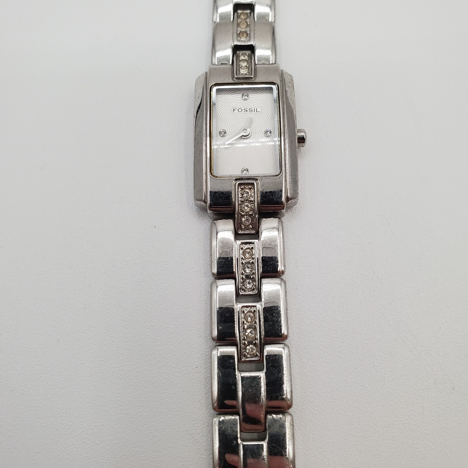 Fossil F2 Womens Watch 6.5in Silver Tone Crystal Band NEEDS BATTERY READ