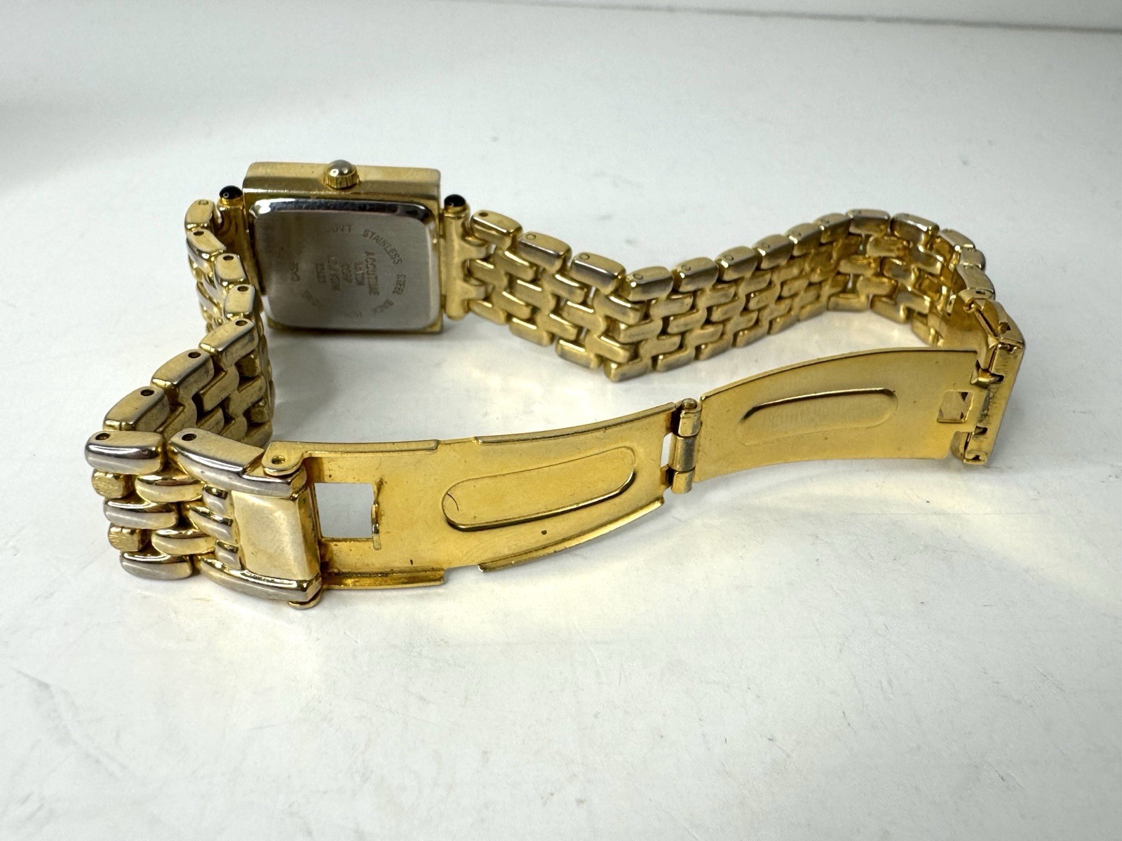 Accutime Vivani Gold Tone Quartz Watch CZ Crystal Square Face Japan Movt 7”