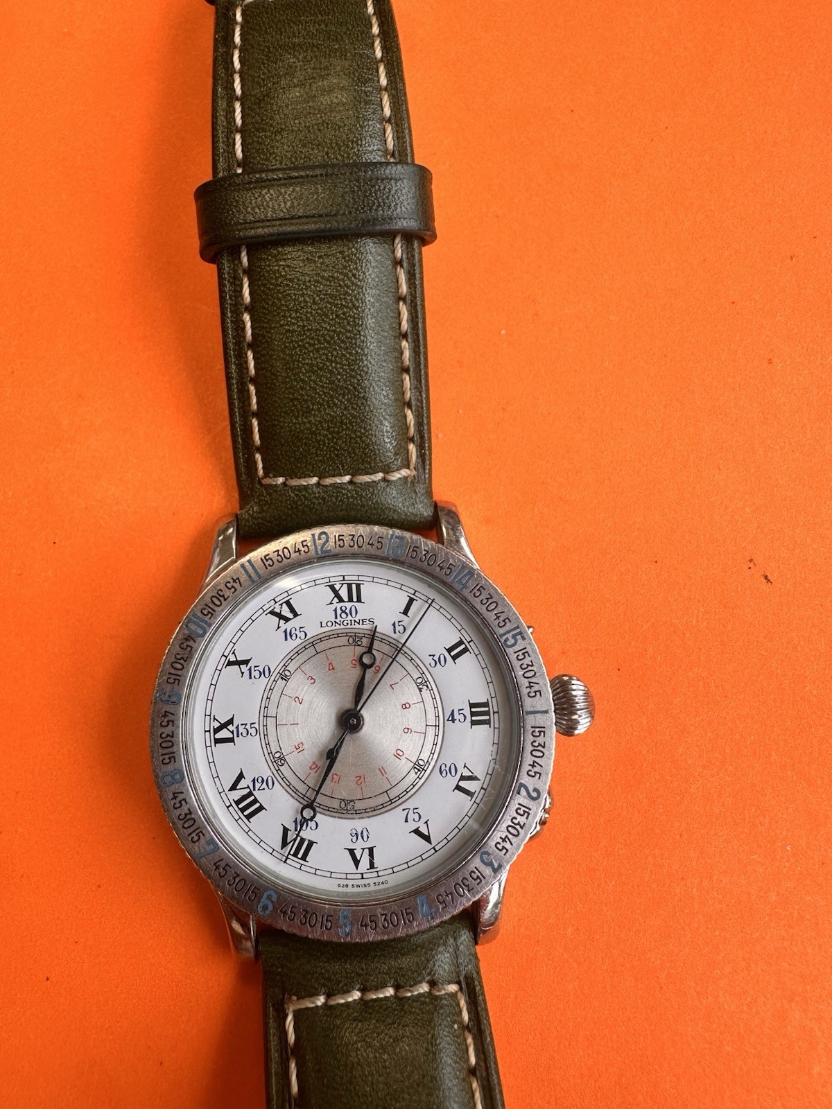 Longines Lindbergh Hour Angle Swiss Made Automatic Wristwatch Green Leather