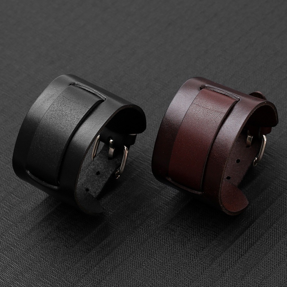 Men’s Punk Wide Genuine Leather Belt Wristband Bangle Cuff Bracelet Adjustable