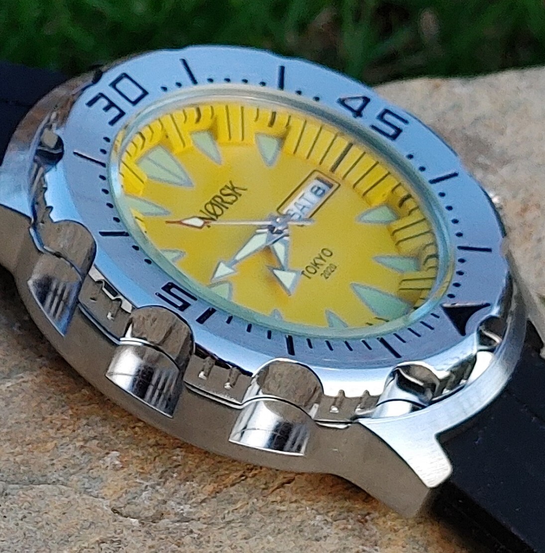 Sea Monster Diver Watch, Norsk, Norway Tokyo Olympics, Citizen quartz – Yellow
