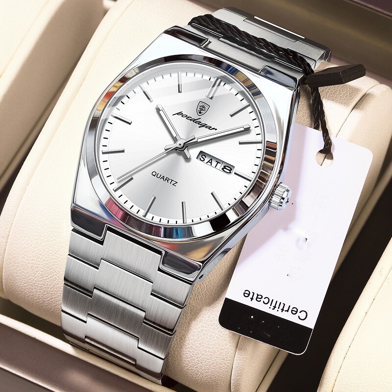 POEDAGAR Fashion Men’s Watch Waterproof Luminous Stainless Quartz Watches