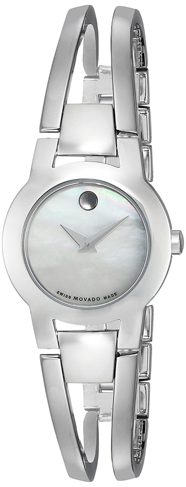 NEW MOVADO AMOROSA SILVER TONE PEARL DIAL BANGLE Watch SRP $795