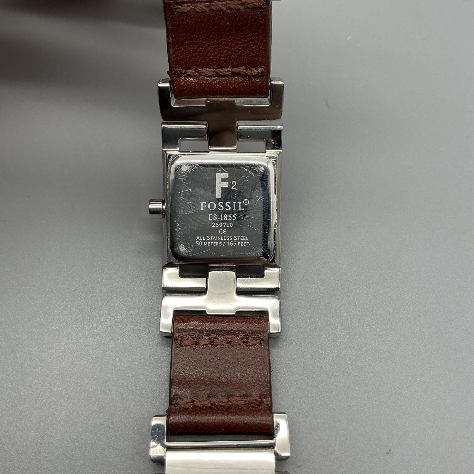 Fossil F2 ES-1855 Womens Watch 21mm Leather Stainless Band New Battery 7.75″