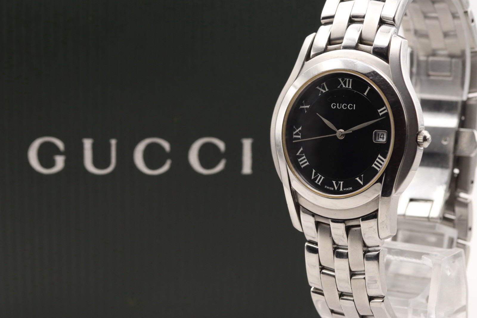 [Near MINT w/ Box] GUCCI 5500M Black Dial Date Men’s Qz Watch Swiss Made