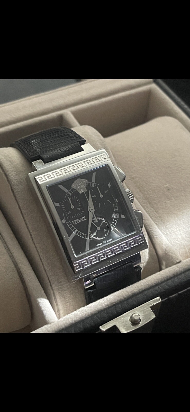 Versace Landmark Tank Original Lizzard Band Rare Classic Chronograph Watch