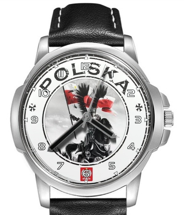 Poland Polish Polska Flag Leather Strap Big Dial Gift Wrist Watch