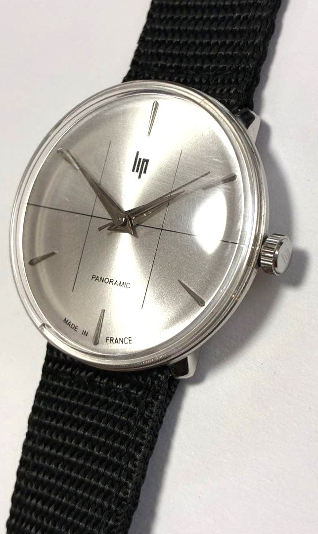 LIP Panoramic Vintage Mens Wristwatch Silver Dial NATO Strap Made in France Japa