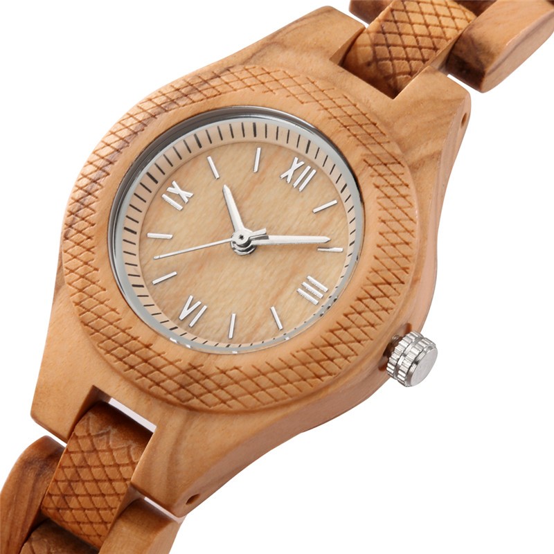 Vintage Women’s Wooden Bracelet Watch Full Wood Band with Folding Clasp Quartz