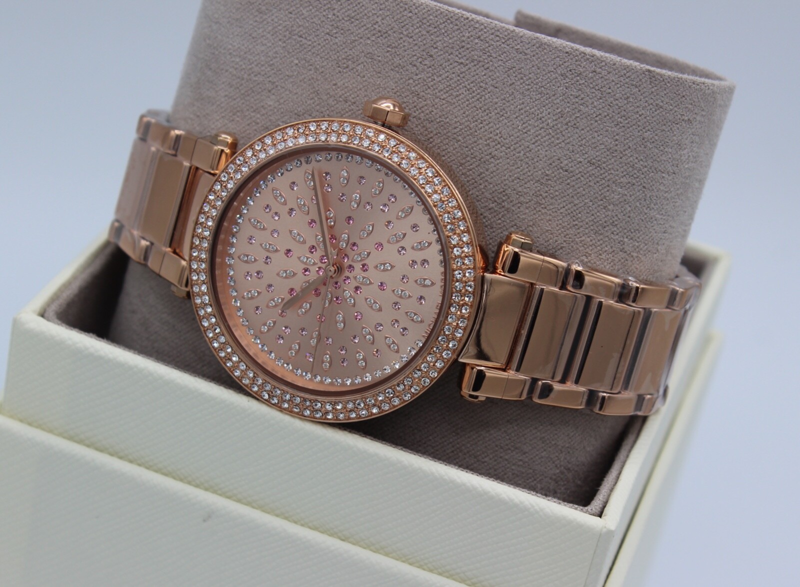 NEW AUTHENTIC MICHAEL KORS PARKER ROSE GOLD CRYSTALS GLYTZ WOMEN’S MK7286 WATCH