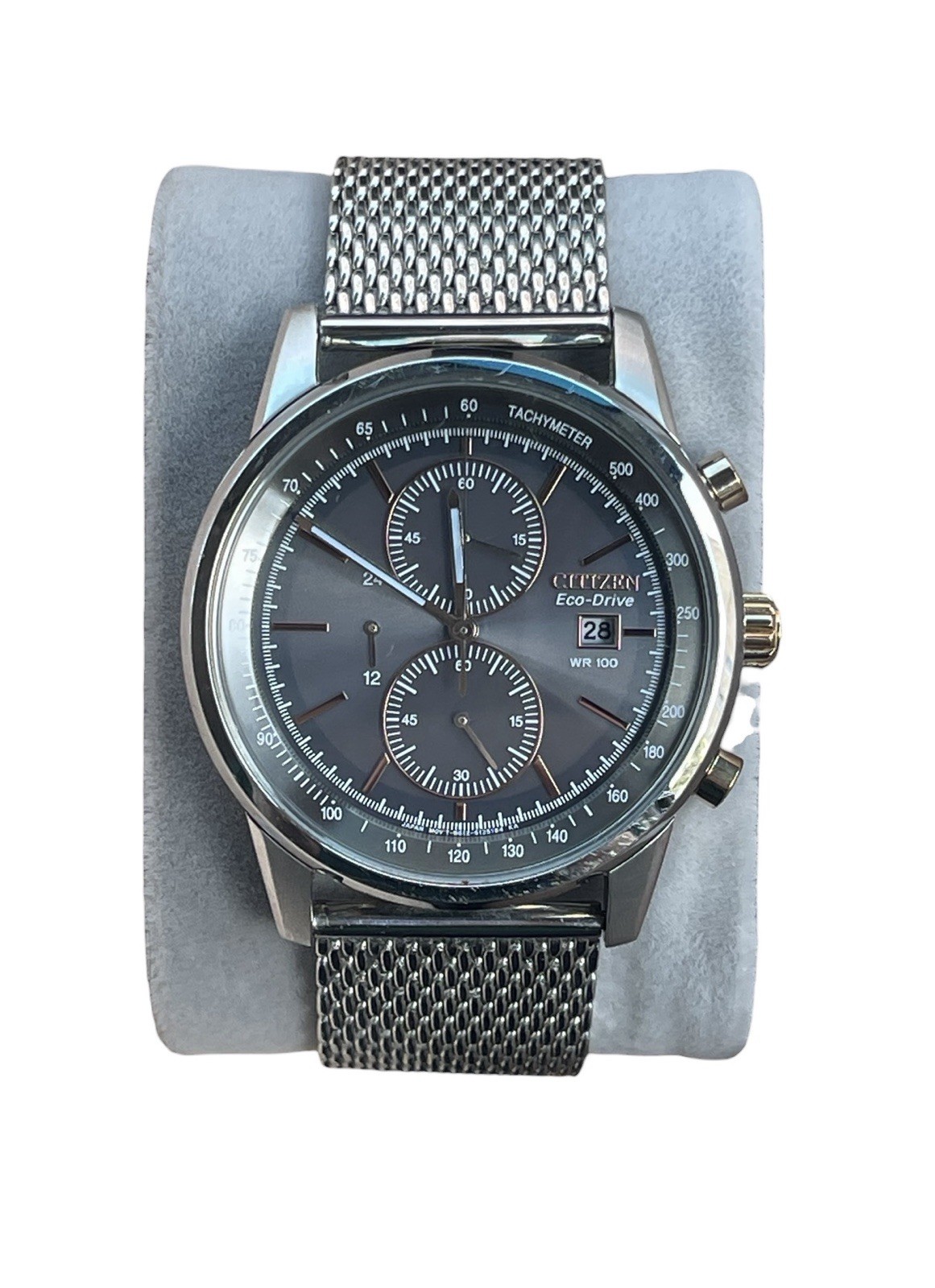 Citizen Eco-Drive Chronograph Watch Stainless Steel Mesh Bracelet WR100m