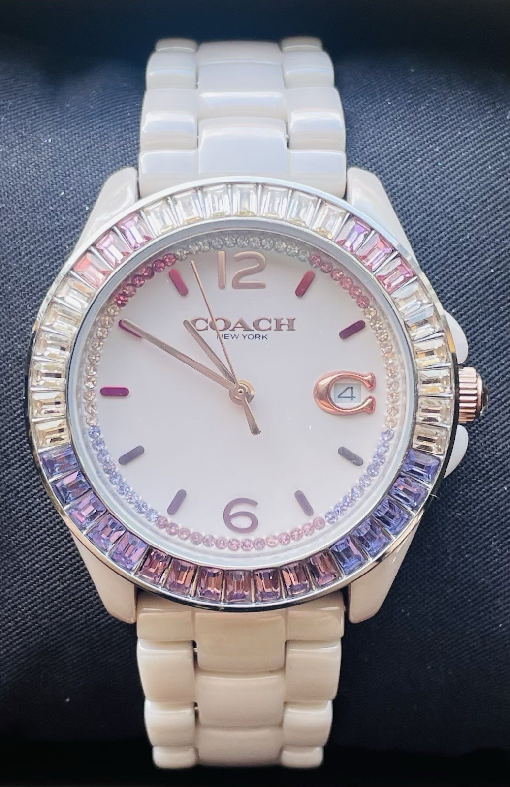 COACH Greyson 14504020 Blush Pink Crystal Ceramic 36mm Dial Watch w/ Date – NEW