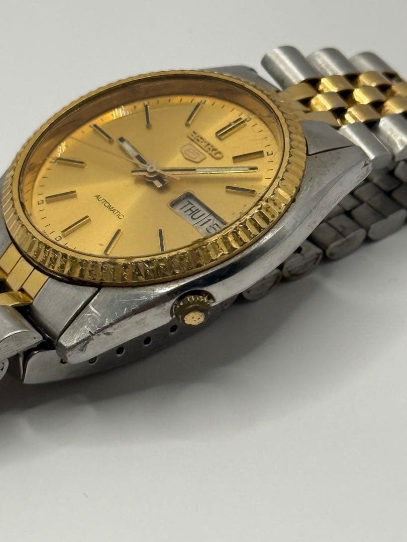 Seiko 5 7S26-0500 Gold Fluted Bezel Watch For Parts / Junk from Japan