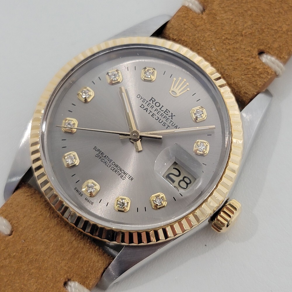 Rolex Oyster 16013 Datejust 36mm 18k SS 1980s Mens Diamond Dial Automatic RA551