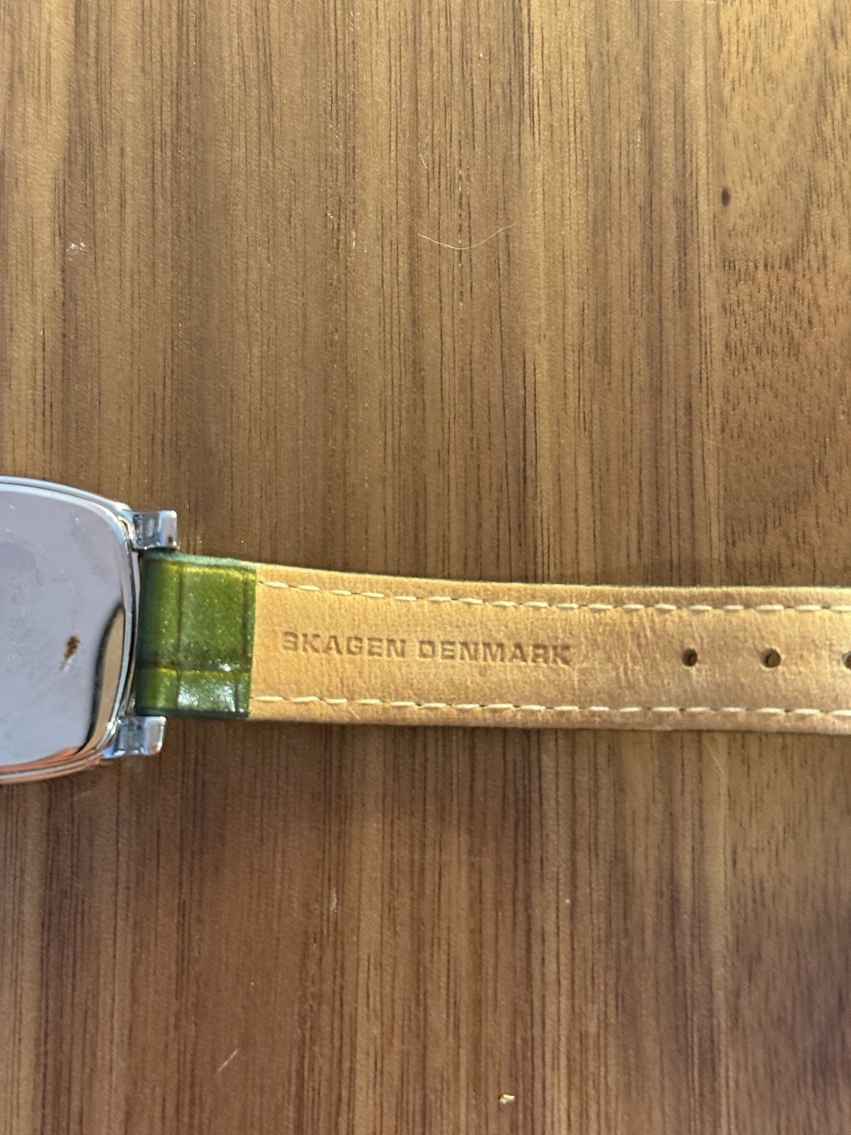 Women’s Skagen Wristwatch Mother of Pearl Dial with Green Genuine Leather Band