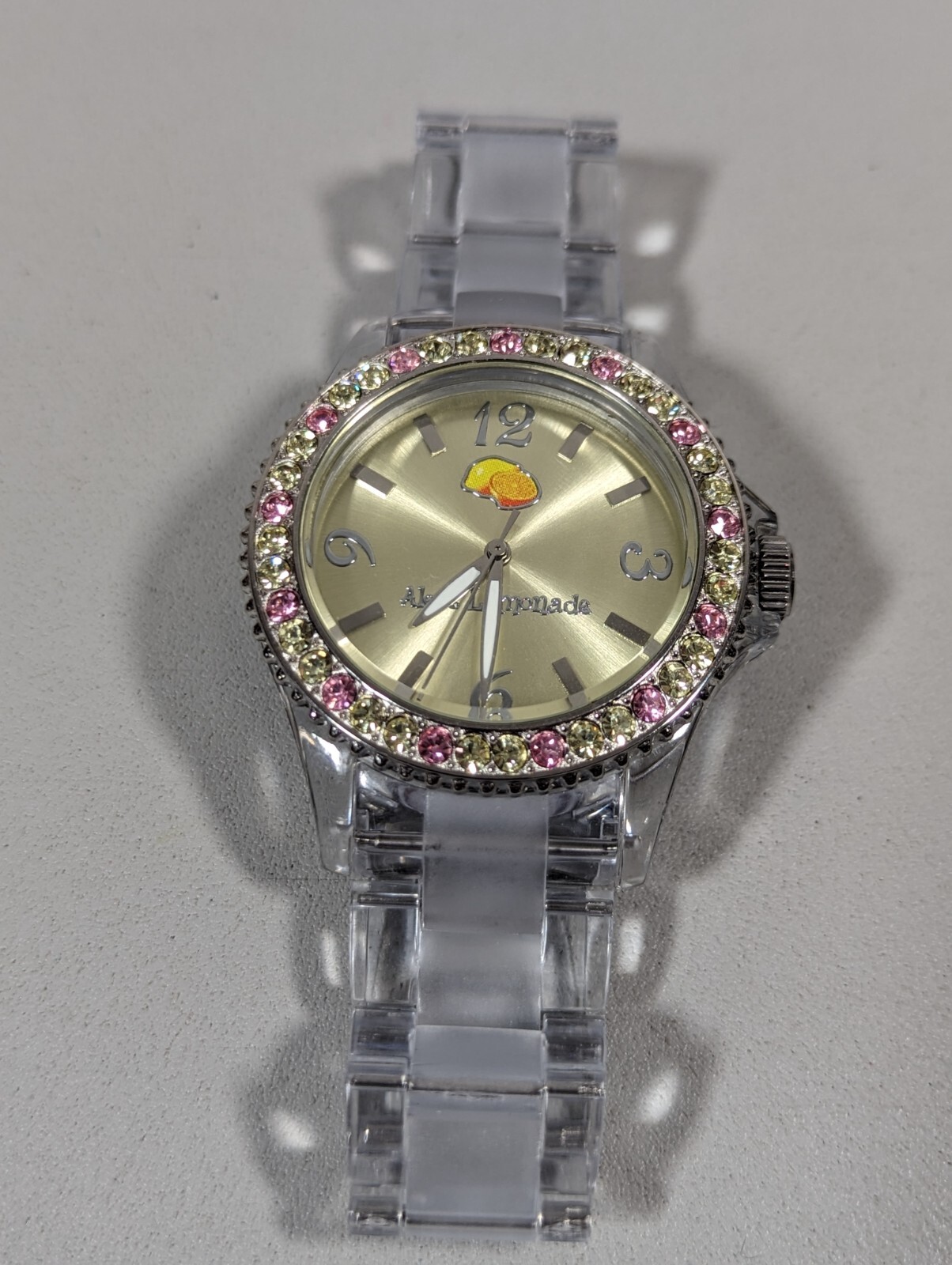 Colorful Crystal Accent Round Clear Case Clear Acrylic Link Band Watch