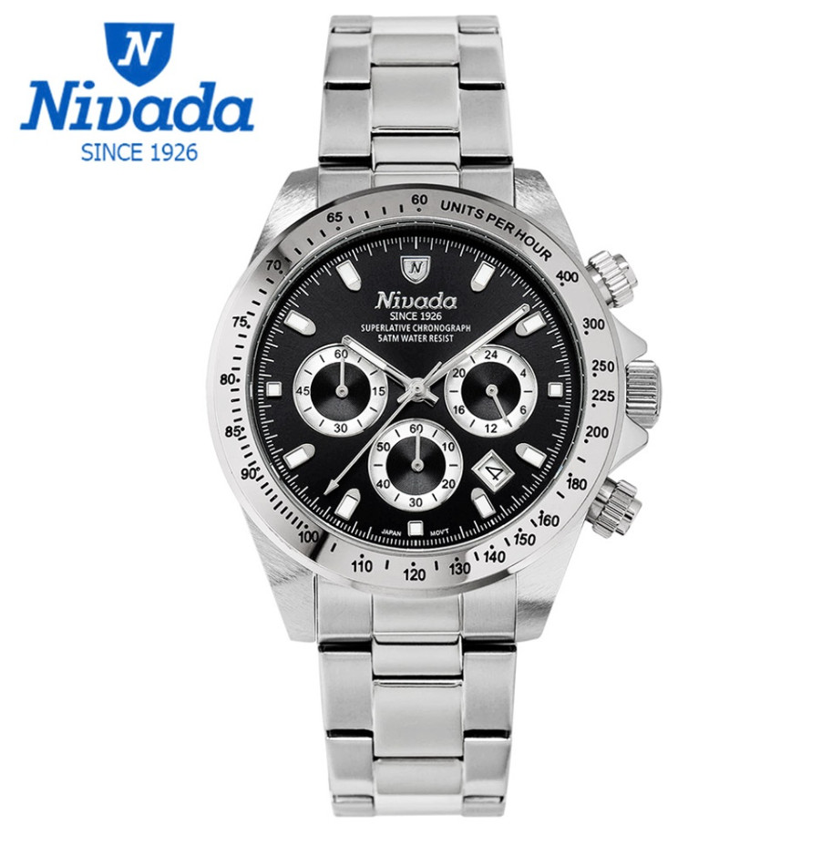 NIVADA Men’s Watch 1001 Analog Quartz Stainless Steel Metal Band Classic New