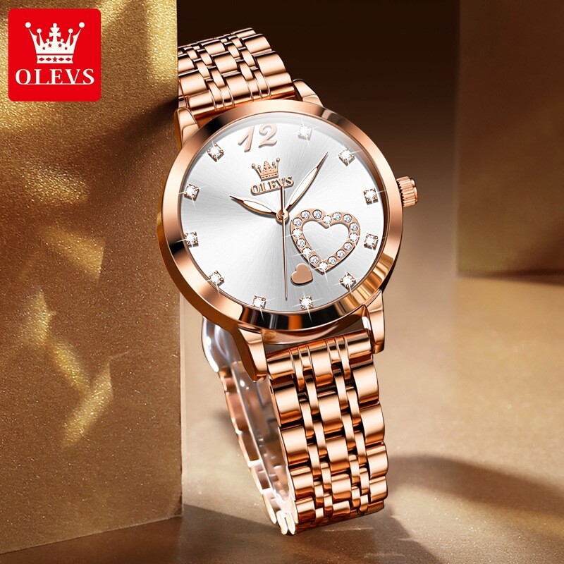 OLEVS Stainless Steel Waterproof Luminous Diamonds Dials Watch Quartz Women’s