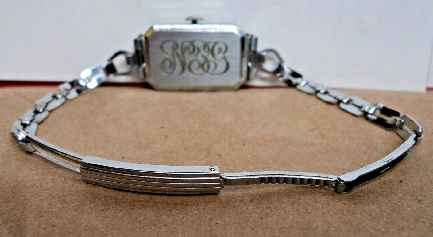 1920s BRUNVIL 15J 3Adj. Swiss Engraved White Gold Fill Art Nouveau Womens Watch