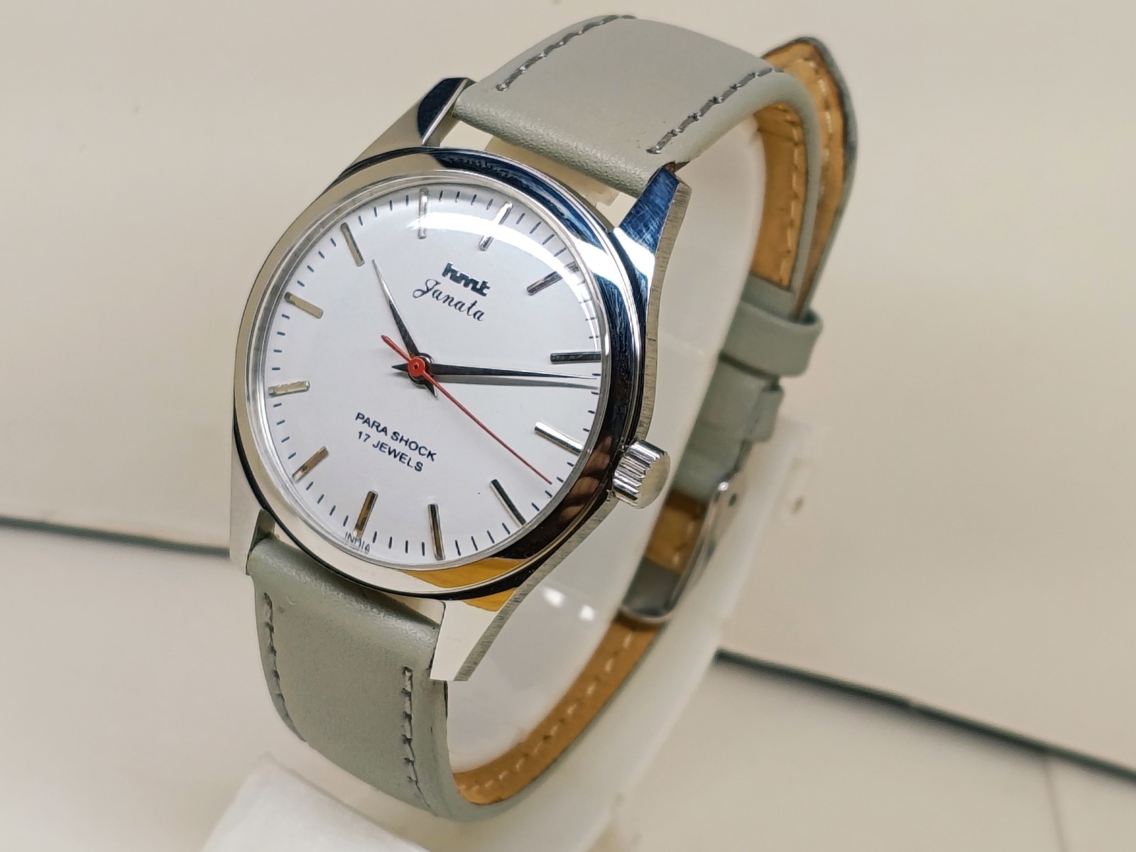 HAND WINDING VINTAGE HMT JANATA WHITE DIAL PARA SHOCK MECHANICAL WATCH FOR MENS