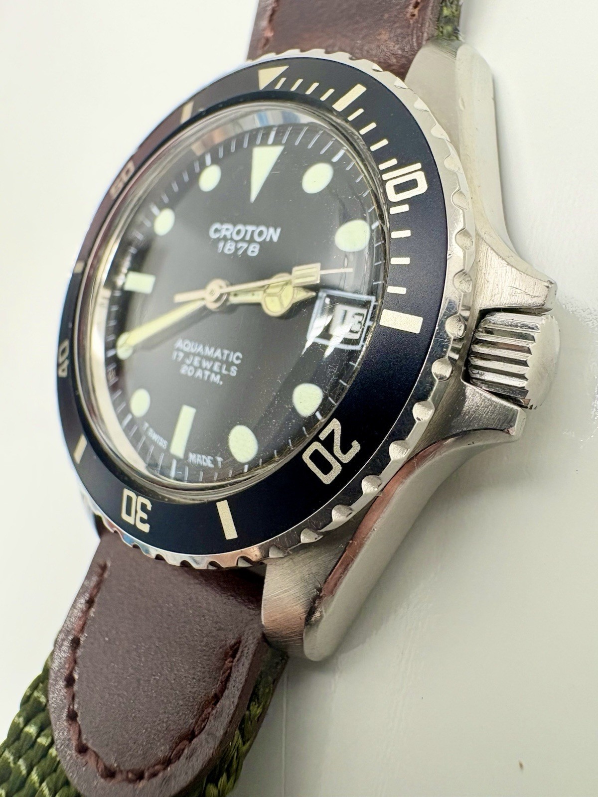 Vintage 60s 70s Era Croton Automatic Skin Diver 17 Jewel Men’s Wrist Watch Works