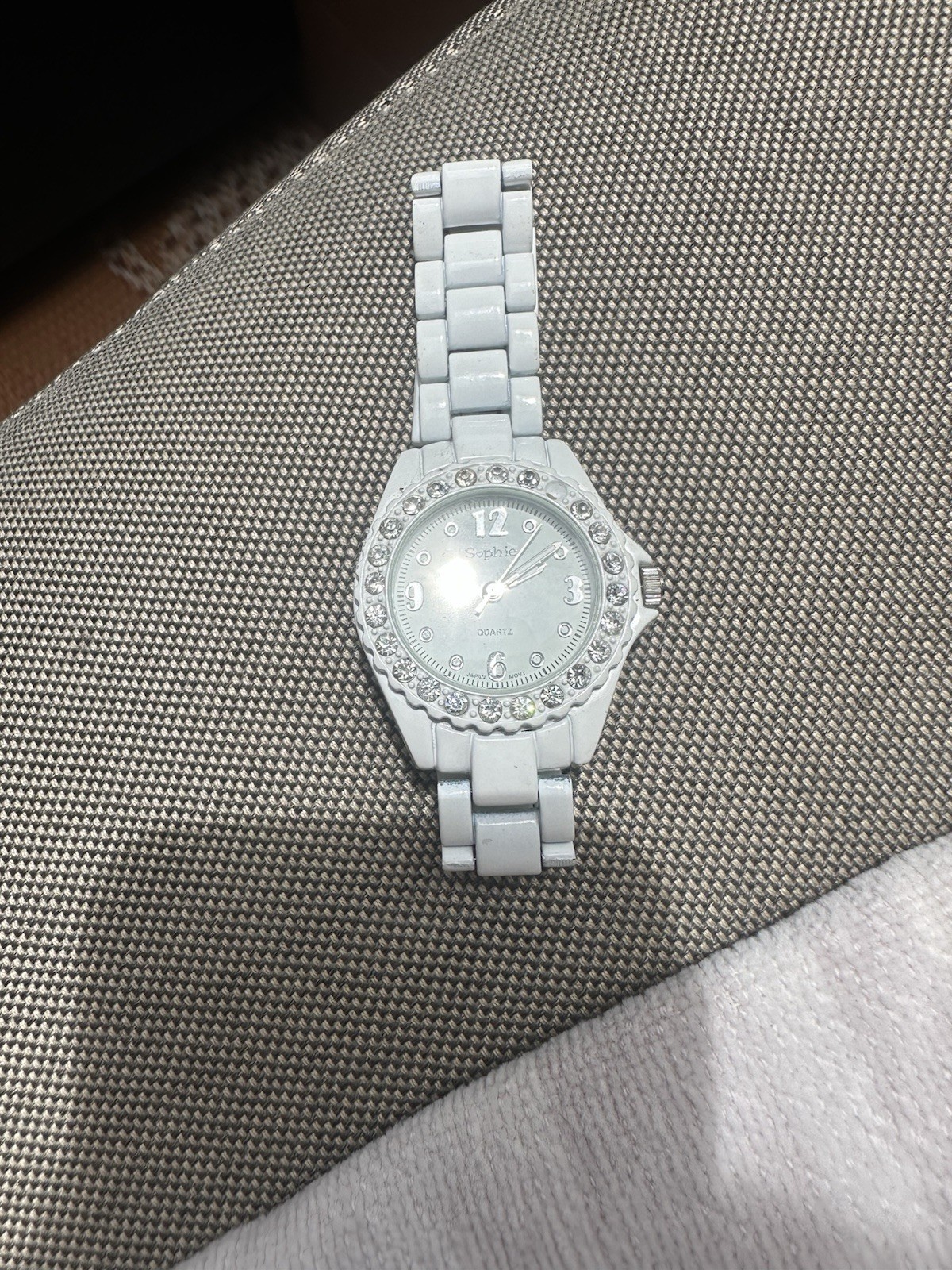 Sophie Women’s Quartz Analog Watch White Ceramic Bracelet Rhinestone Bezel