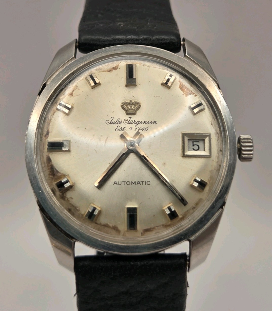 Vintage Jules Jurgensen 17 Jewel Automatic Date Watch, Stainless Steel, Running