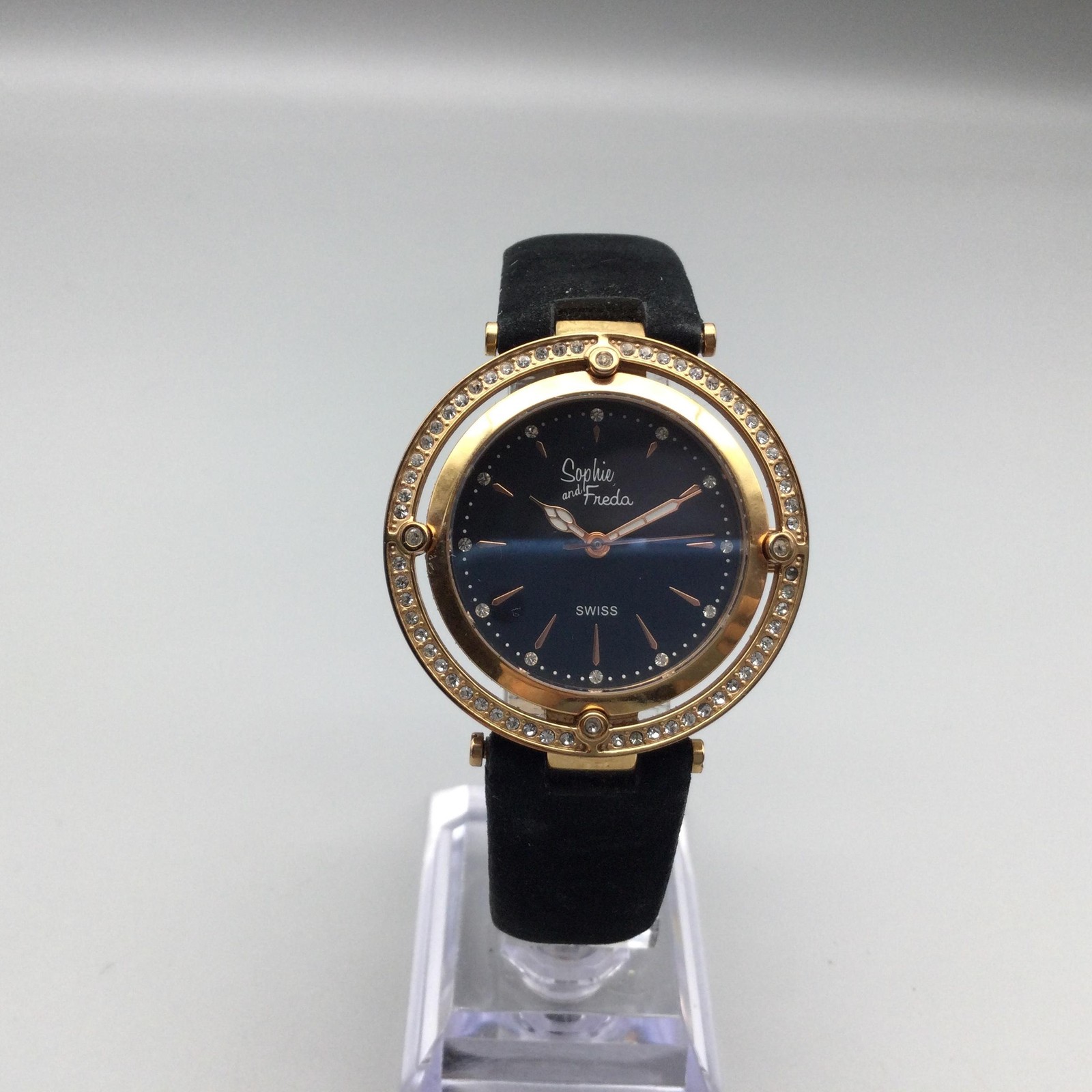 Sophie And Freda Watch Womens 36mm Black Dial Gold Leather Strap New Battery