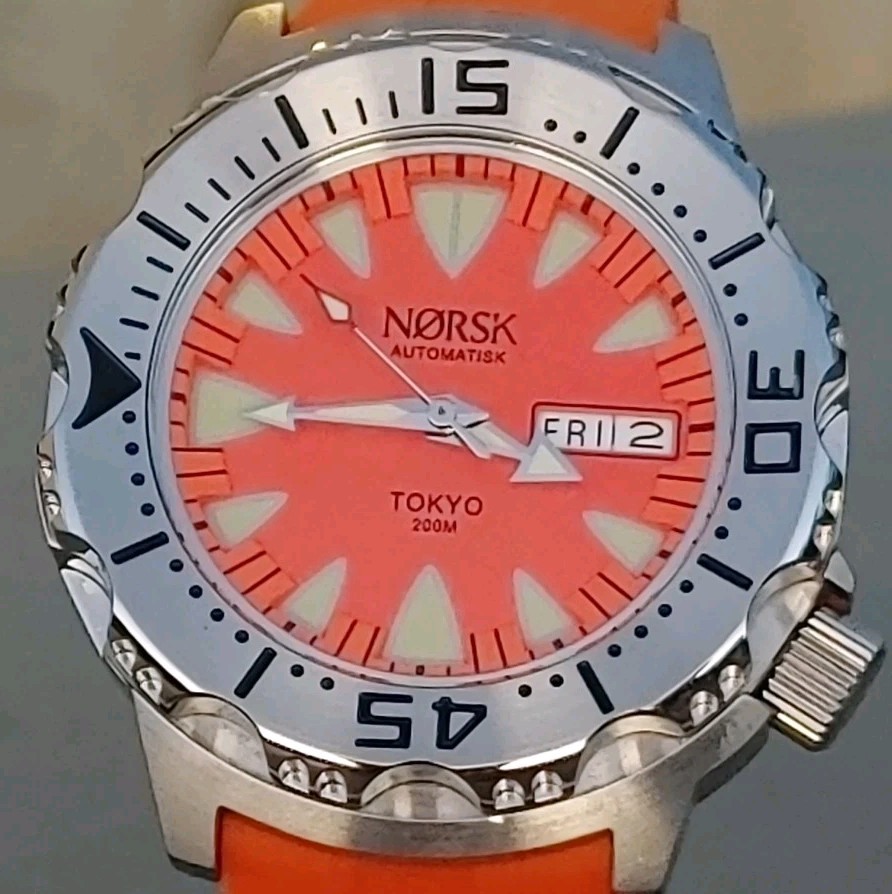 Automatic Sea Monster Watch, Norsk, Diver, Seiko NH36a movement Orange