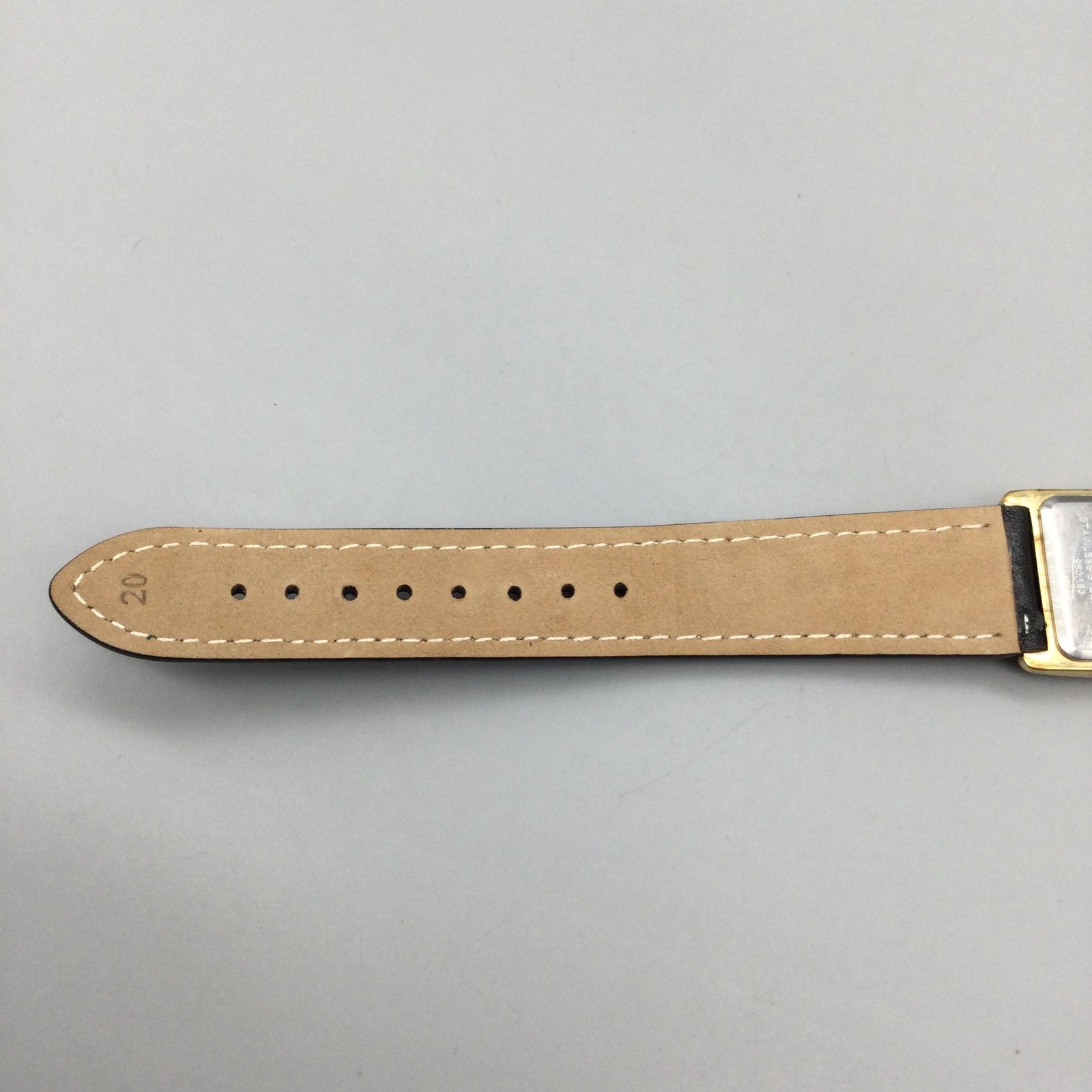 Belair Mens Watch 25mm Tank Gold Tone Black Leather 980.163 New Battery