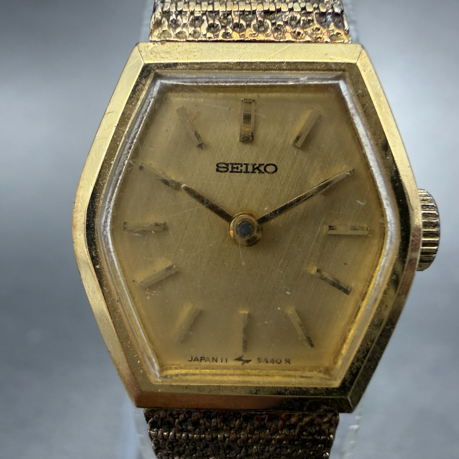 Seiko Watch Women 16mm Champagne Dial Gold Tone Manual Hexagon 11-5199 Runs HJ6