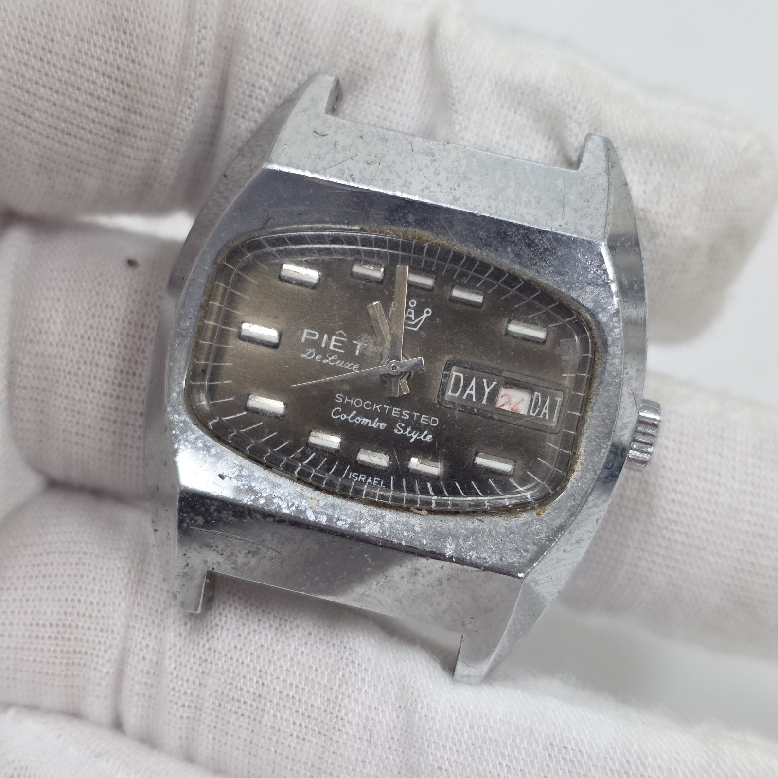 Made in Israel Piet De Luxe Vintage Wind Up Mens Watch Colombo Style Mechanical