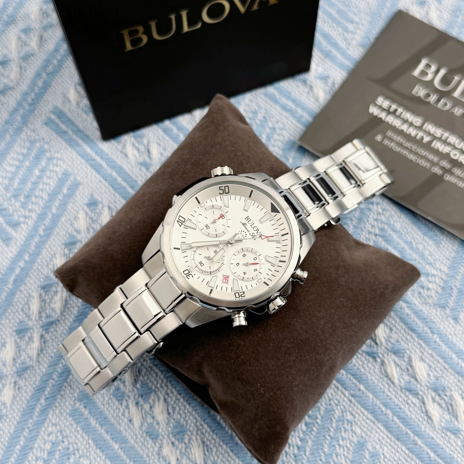 New Bulova Marine Star Chronograph Men’s Watch White Dial 43mm/96B255