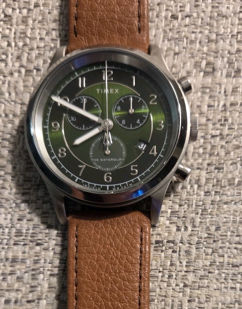 Timex Mens Waterbury Heritage 42mm Watch Brown/Green TW2U90700