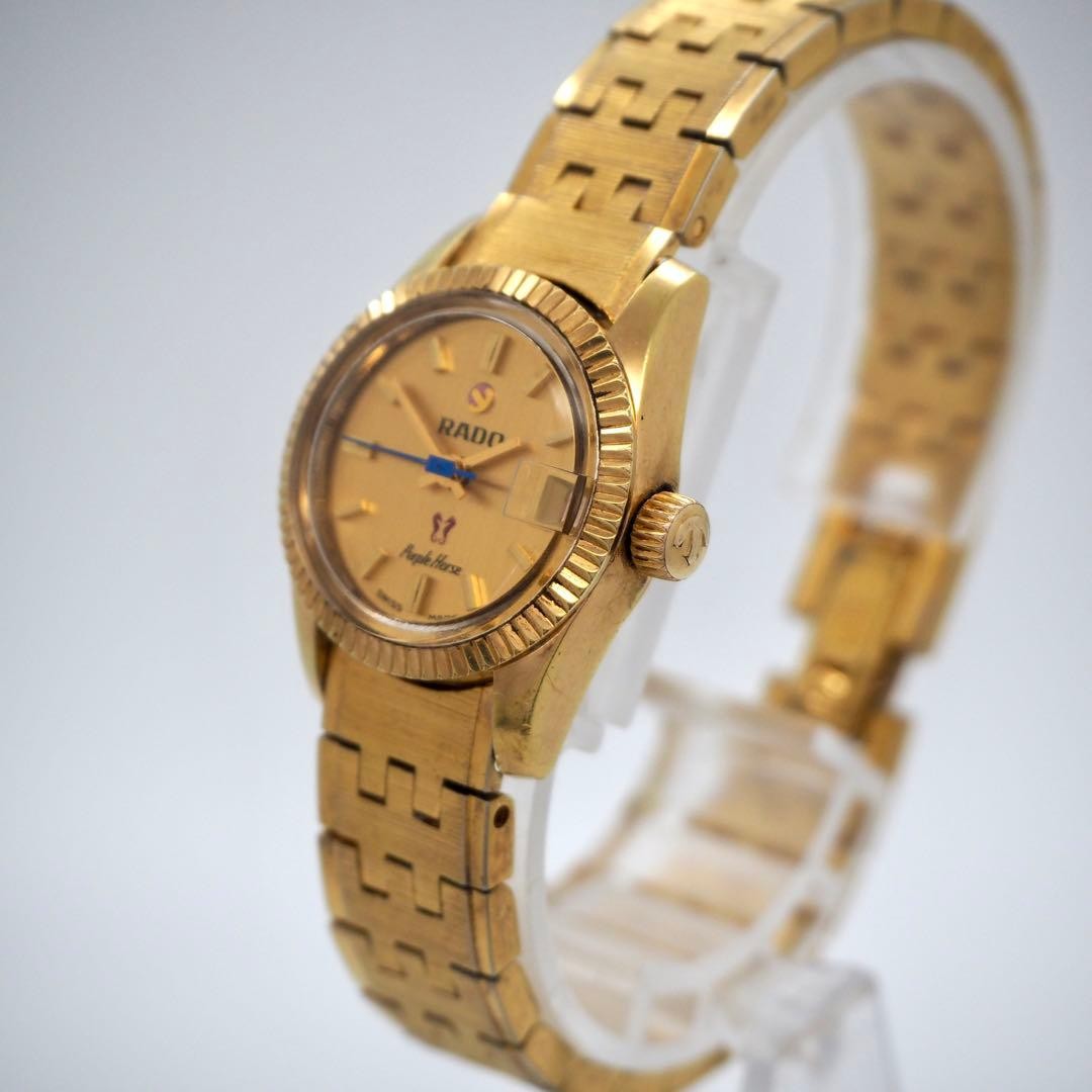 Rado Purple Horse Automatic Watch Gold Dial Ladies Japan Working 074874