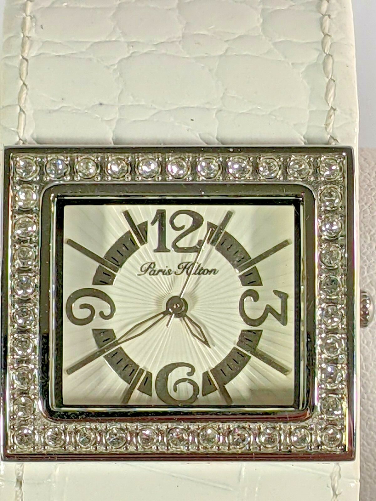 Woman’s Silver Crystal White Leather Band Paris Hilton Watch