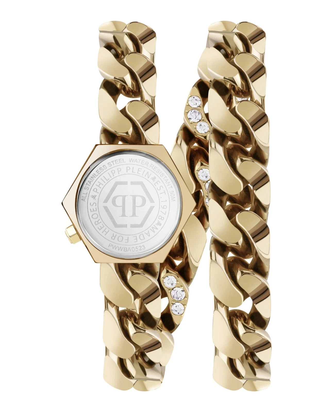 Philipp Plein The Hexagon Groumette Crystal Accent Yellow Gold Bracelet Watch