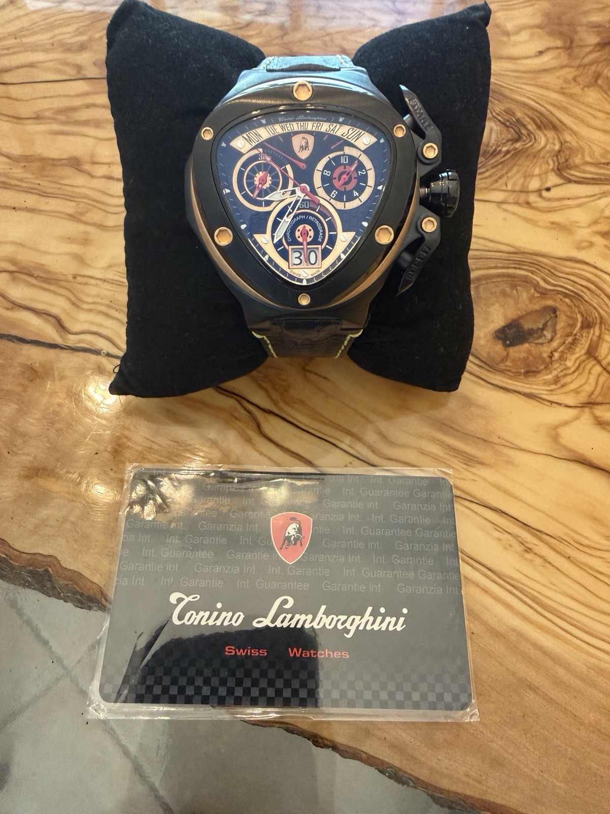 Tonino Lamborghini Spyder Quartz Chronograph Day/Date Black Dial Leather 100m