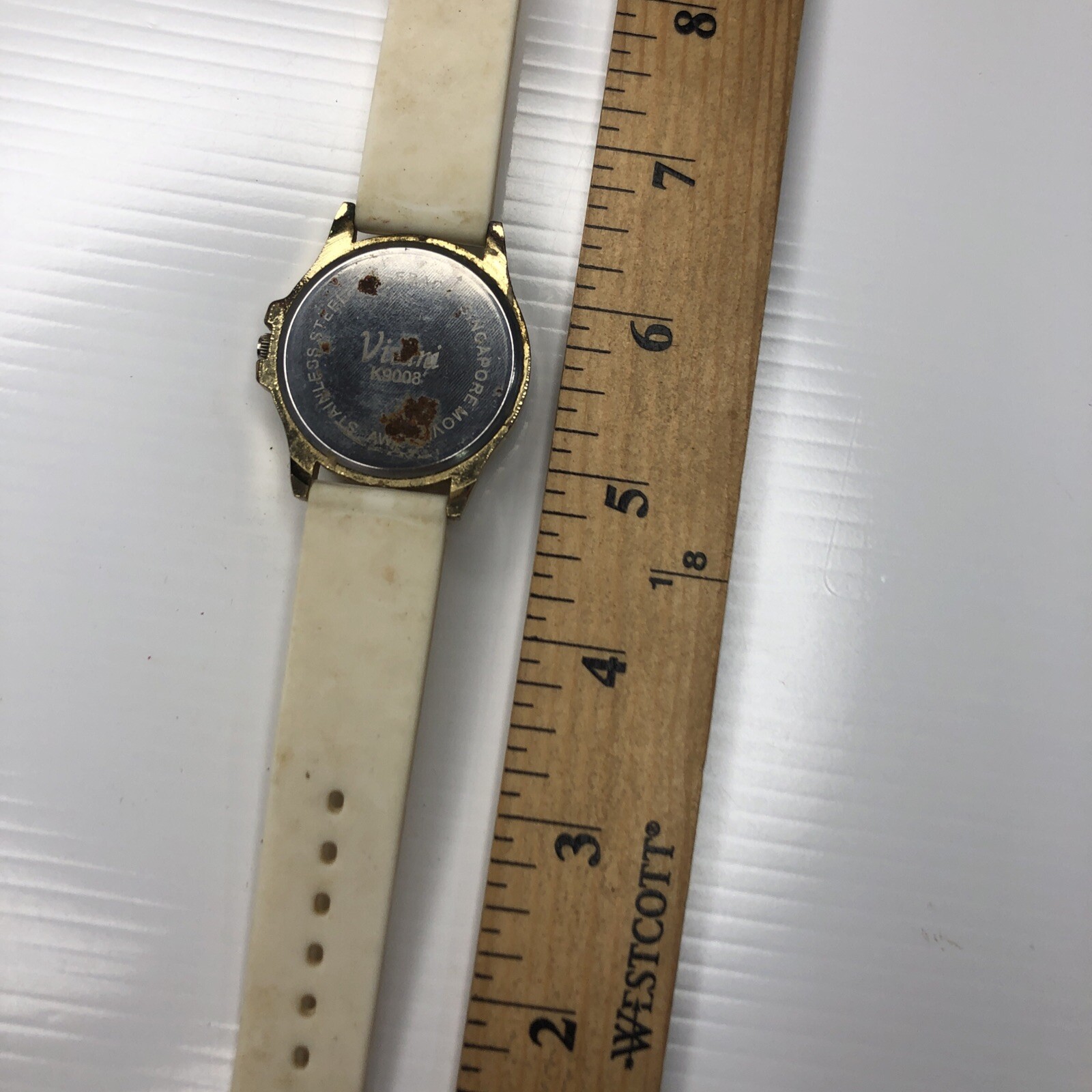 X11 Vivani K9008 Quartz Singapore Gold Crystals White Kelly Retro Watch Untested