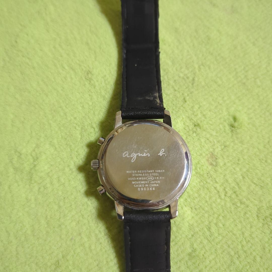 agnes b Quartz Watch Brown Dial Leather Strap Chronograph Date Authentic