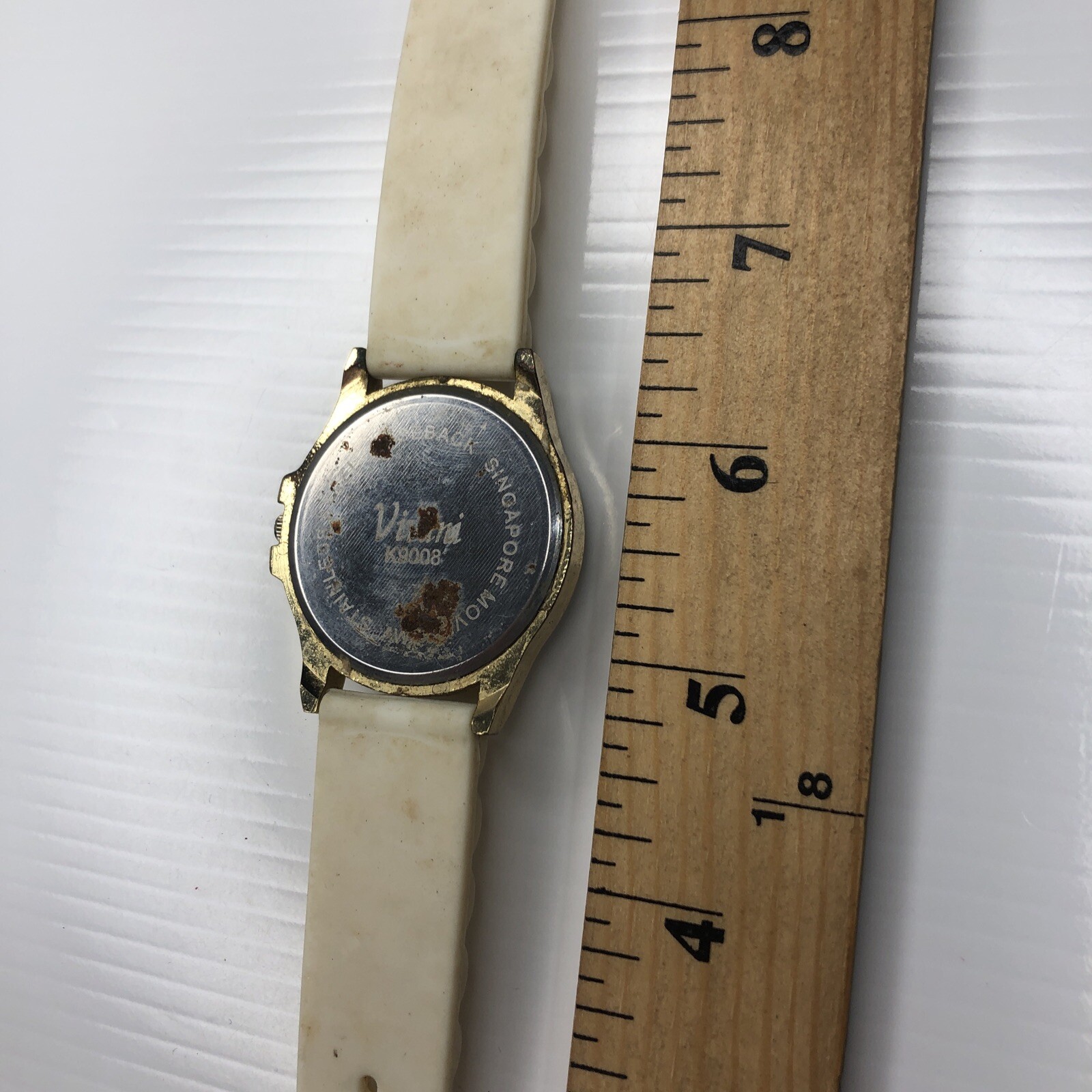 X11 Vivani K9008 Quartz Singapore Gold Crystals White Kelly Retro Watch Untested