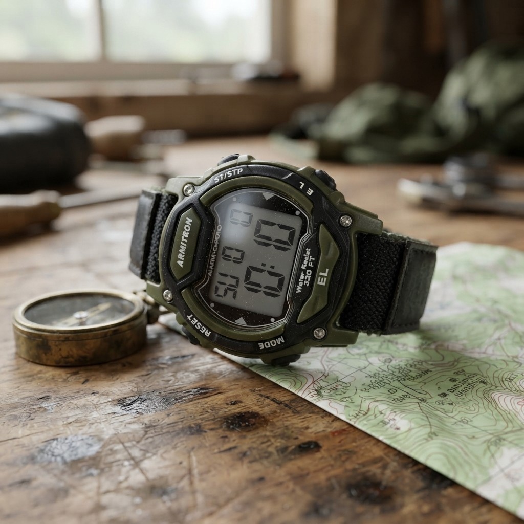Military-Style Digital Watch with Chronograph Functions – 40mm Resin Case, Black