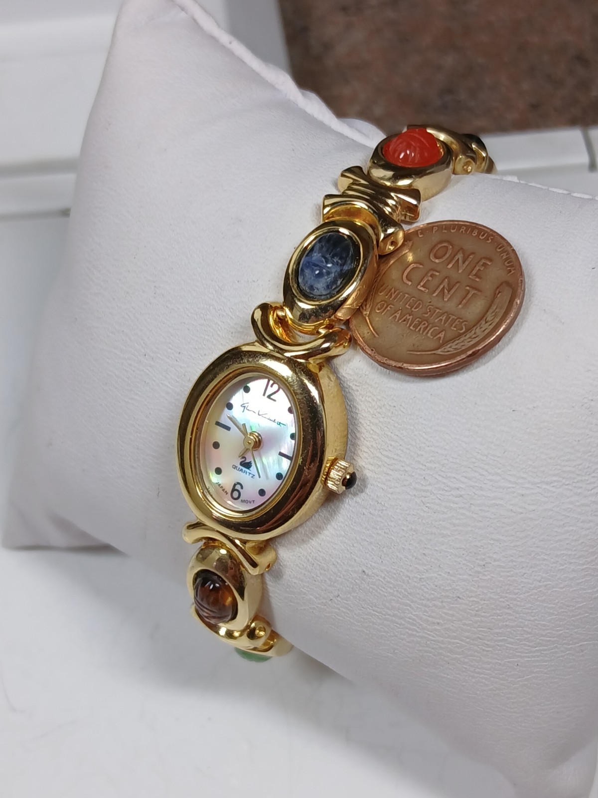 Gloria Vanderbilt Real Gemmed Gold Tone Ladies Cocktail Watch
