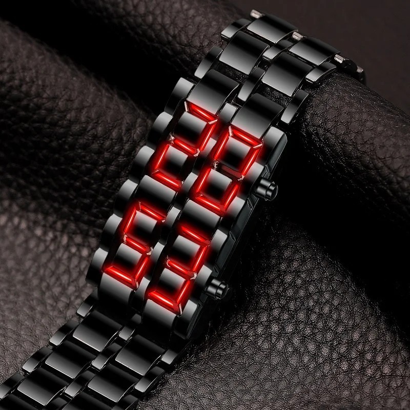 Fashion Mens Digital Lava Wrist Watch Men Black Full Metal Red Blue LED Display