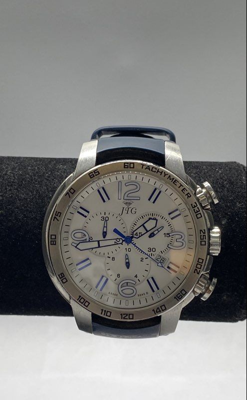 JTG Men’s Chronograph Watch Stainless Steel Sapphire Blue Rubber Strap 50mm