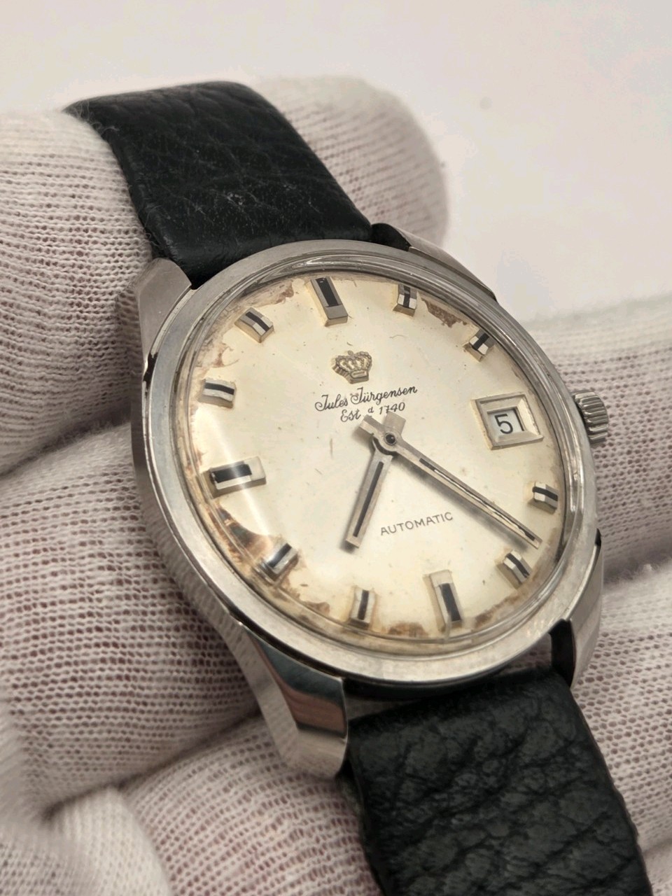Vintage Jules Jurgensen 17 Jewel Automatic Date Watch, Stainless Steel, Running