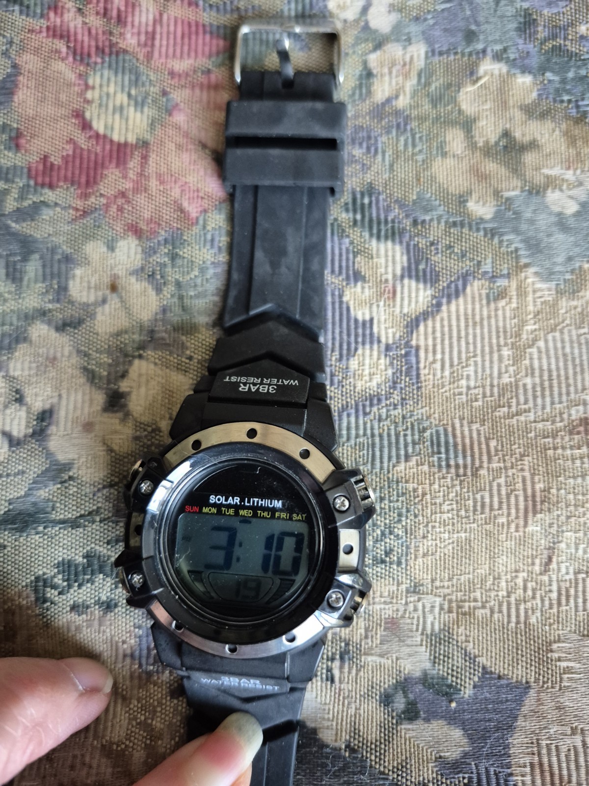 Digital Solar Lithium Watch AW 91-754 3BAR Water Resistant Black Sport Running